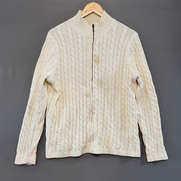 L.L.Bean Women’s White Cable Knit Zip Up Sweater Size 1X Plus Size 100% Cotton - Picture 1 of 10